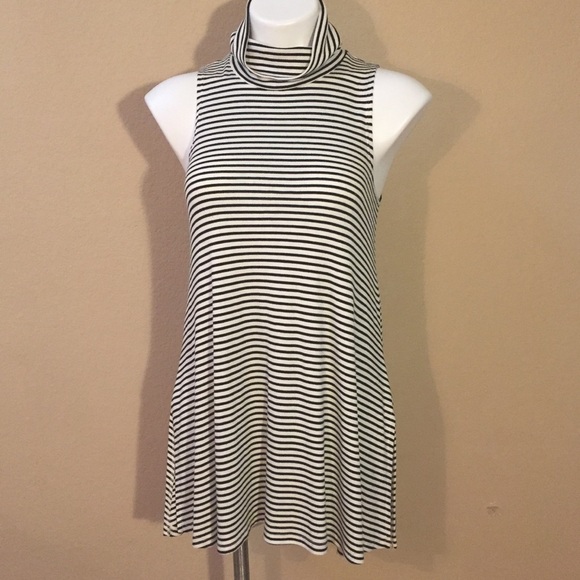 Puella Anthropologie Striped Mock Neck Tank tunic swing top Made in USA S - Picture 2 of 9